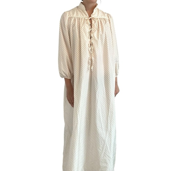 Vintage Long Nightgown Hearts Lolita Modest Tie Front Coquette Size Medium - Picture 9 of 9